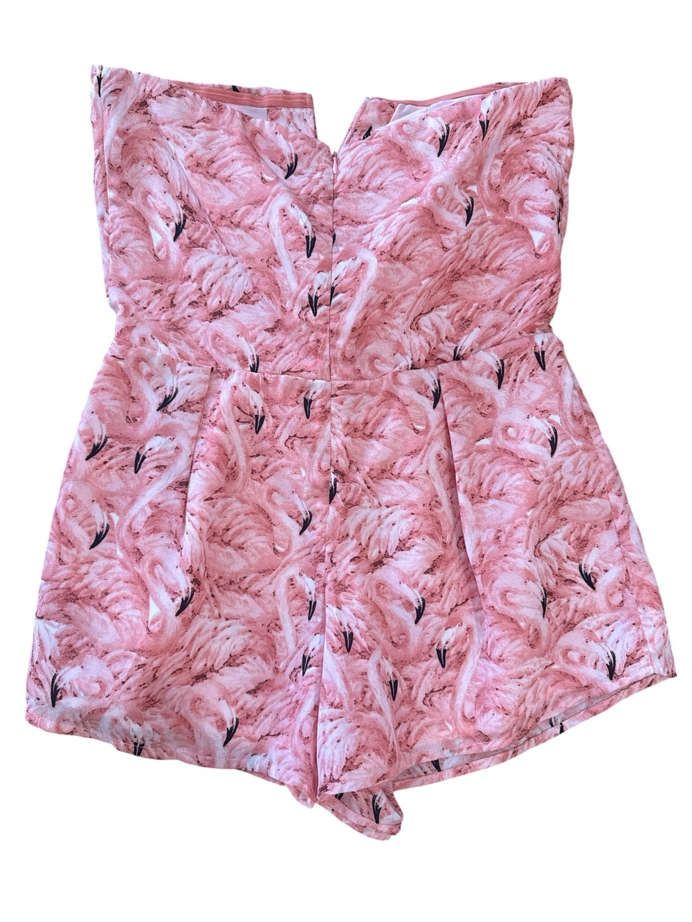Buddy Love Pink Flamingo Print Strapless Romper Deep V Neck Tie Front Medium - Picture 4 of 8